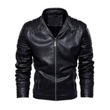 Men Leather Jacket Winter And Autumn Motorcycle PU Warm-Black-2