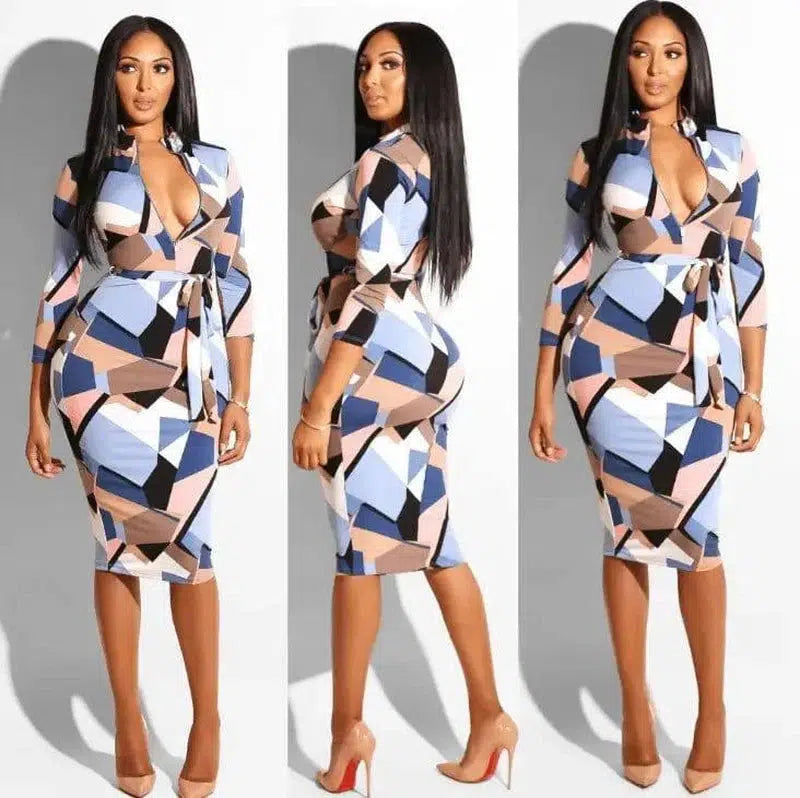 Multicolor Zipper Neck Party Bodycon Dress Stretchy High-2351colors-19