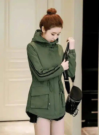 Women's Hooded Casual Jacket with Pockets-Green-2