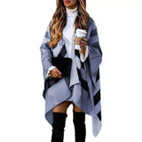 Plaid Cloak Shawl Dual-Use Woolen Scarf Jacket Shawl Women-Blue-4