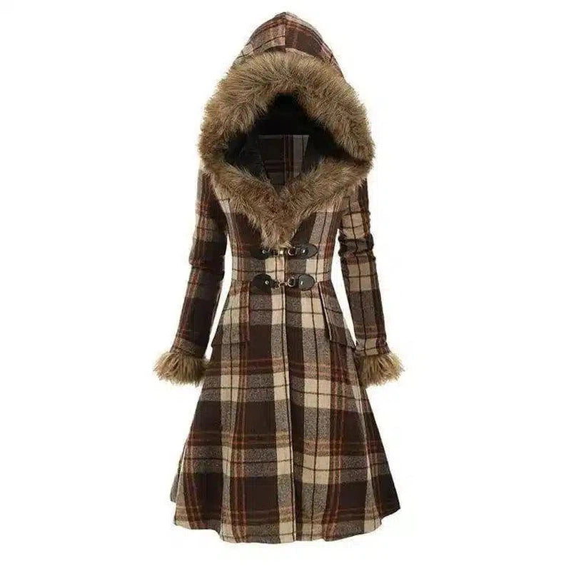 LOVEMI - Lovemi - Plaid fur collar coat