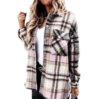 LOVEMI - Lovemi - Plaid Long-Sleeved Cardigan Single-Breasted Casual