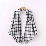 Plaid Cotton Casual Shirt with Pocket-Black and white grid-5