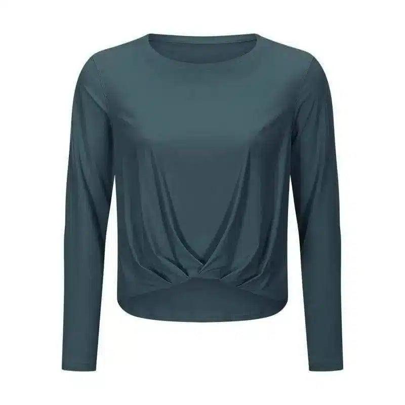 Women's Draped Long Sleeve Blouse for Work-Green-3