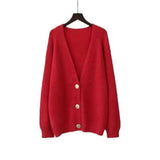 Women's Buttoned Knit Cardigan Sweater-Scarlet-1