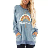 Women's Long Sleeve Graphic Pullover Sweater-Light Blue-1