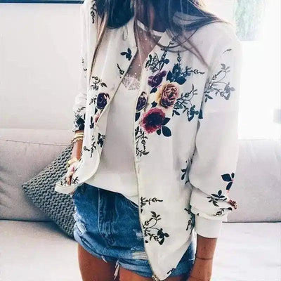 Floral Embroidered Lightweight Women's Jacket-white-1