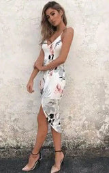 Printing Skinny Slip Dress-White-12