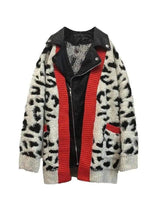 LOVEMI - Lovemi - PU leather lapel leopard sweater coat