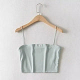 Womens Spaghetti Strap Crop Tops-Green-4