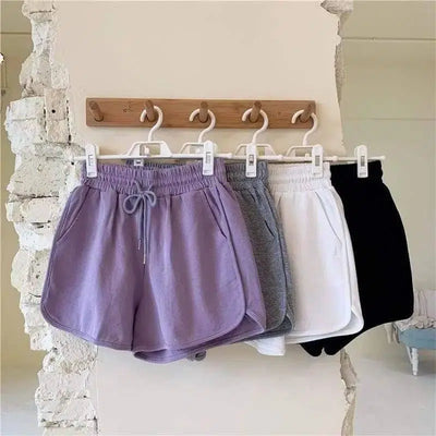 Pure Color Shorts, Thin, Wide-Legged, High-Waisted,-Purple-1