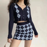 Women's Knit Cardigan and Skirt Set-Navy-3