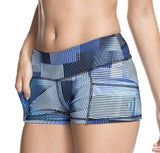 Running fitness ladies shorts high stretch sweat wicking-Deepbluegeometricstripes-15