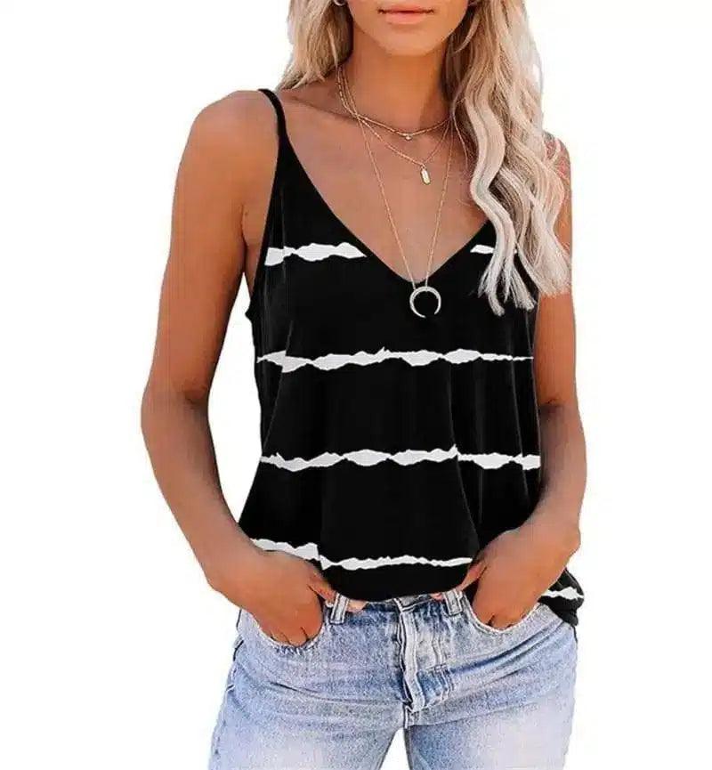 LOVEMI - Lovemi - Sexy Sleeveless Camisole V-neck Stripe Print