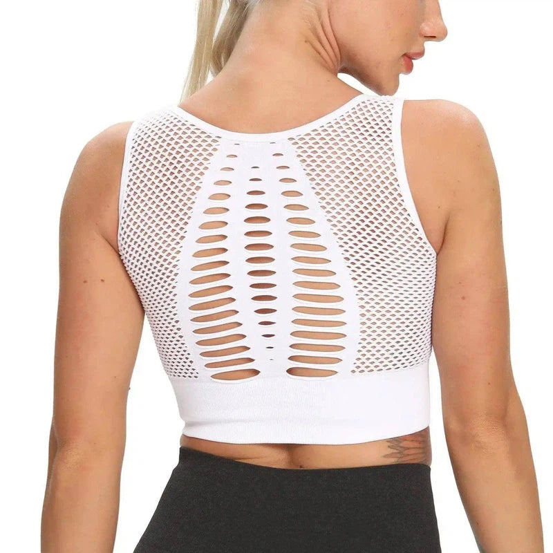 Women's Breathable Mesh Sports Top-White-4