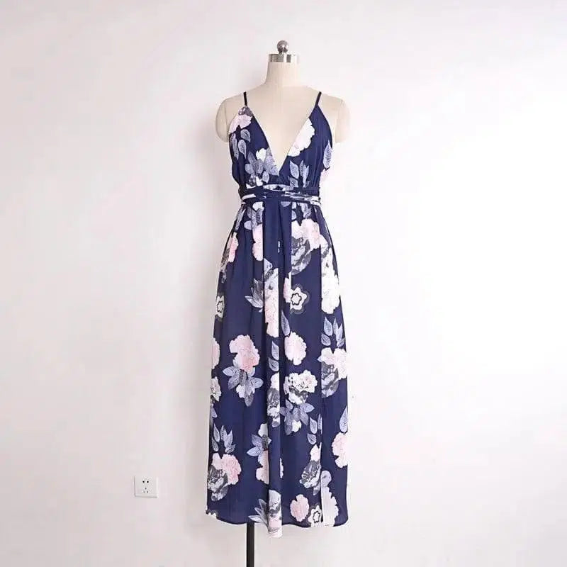 USA SIZE V-neck halter dress Fashion printed bandage-03-24