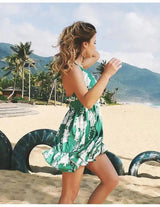 V-neck Halter Print Sleeveless Beach Dress-14