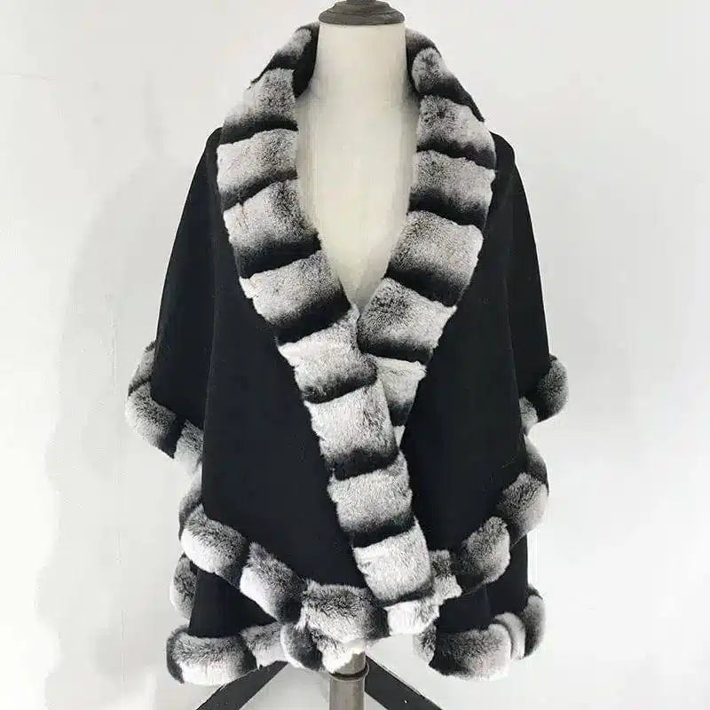 Shawl Cloak Fox Fur Stitching Cashmere Coat-Style 2to2-1