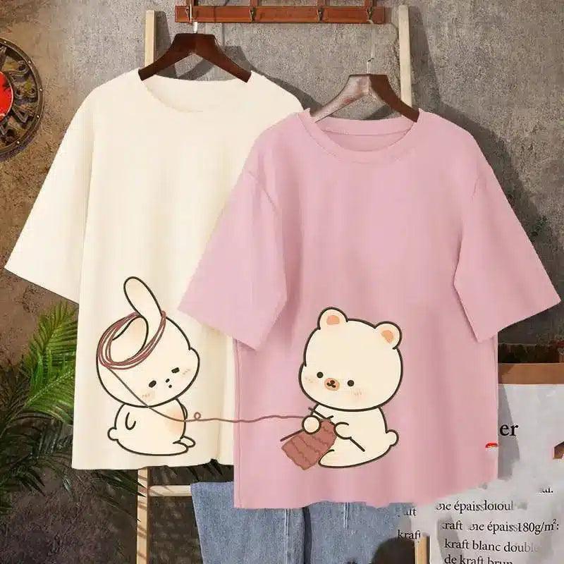 Cute Cartoon Animal Print Cotton T-Shirts-Megapi pink-7