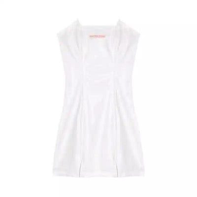 Sleeveless V-Neck Women's Dress-White-1