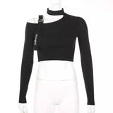 Asymmetrical Crop Top for Casual Wear-black-2