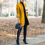 Womens Tailored Long Coat with Turtleneck-Yellow-8