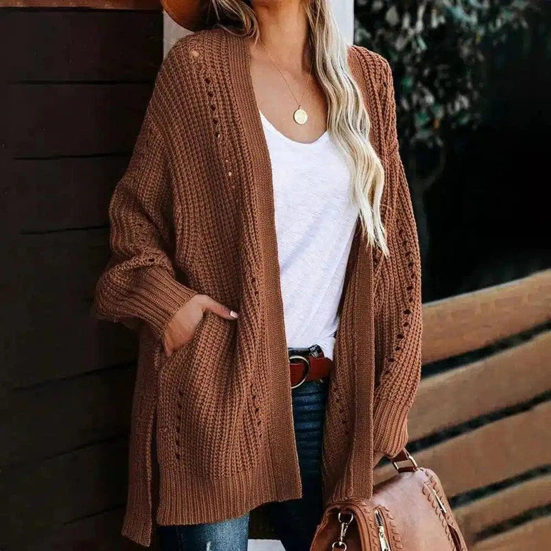 Women's Knit Oversized Cardigan Sweater-Dark brown-3