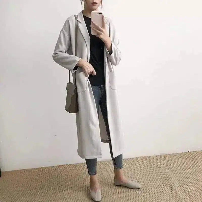 Womens Tailored Long Coat with Pockets-Grey-4