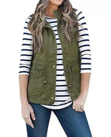 Solid Color Sleeveless Button Vest Jacket-ArmyGreen-5