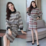 Womens Plaid Sweater Dress with Belt-1