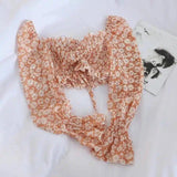 Floral Tie-Front Crop Top with Long Sleeves-Orange-7