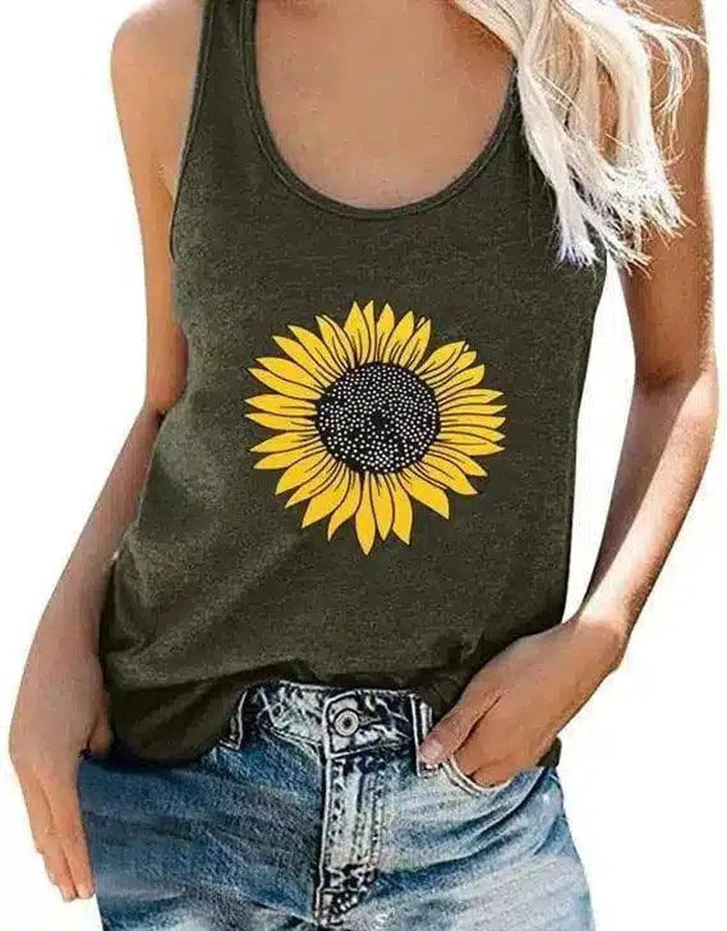 Women's Sunflower Tank Top Sleeveless Shirt-ArmyGreen-4