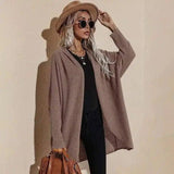 Warm Knit Cardigan with Open Front-Coffee-4