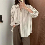 LOVEMI - Lovemi - Temperament Loose Striped Shirt Mid-length Lapel