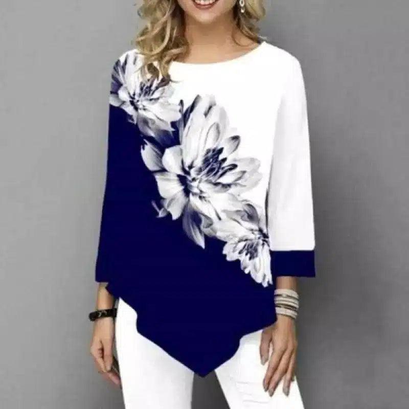 LOVEMI - Lovemi - Trendy Round Neck Loose Blouse With Irregular Hem