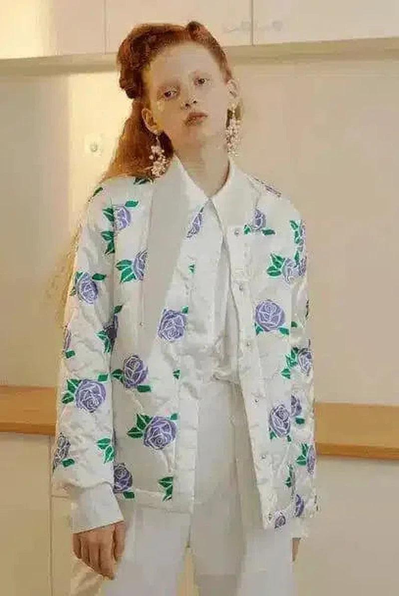 Floral Print Women's Blazer Jacket-Printed rose-1