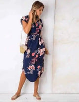 V-Neck Printed Dress-XS-41