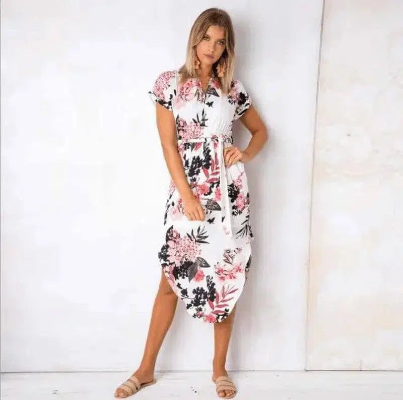 V-Neck Printed Dress-M-88