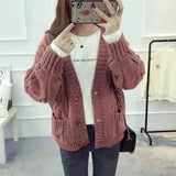 Cozy Knit Button-Up Cardigan-Pink-4