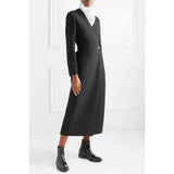 Womens Tailored Long Coat with Lapel Collar-Black-2