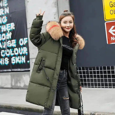 Winter new Slim cotton clothing women's long section thick-Green-2