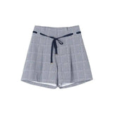 Women Plaid Wide Thigh Shorts-6