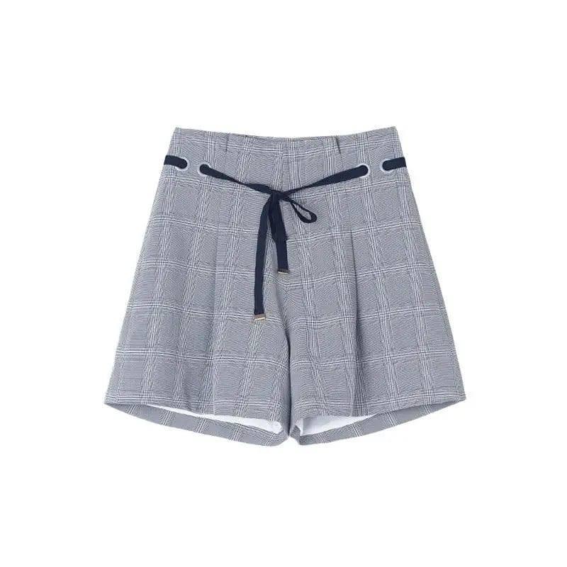 Women Plaid Wide Thigh Shorts-9