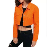 Stylish Cropped Denim Jackets for Ladies-Orange-4