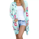 Floral Ladies Jacket - Longline Cardigan-Green A-3