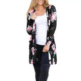 Floral Ladies Jacket - Longline Cardigan-Black-5