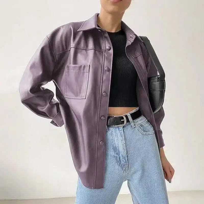 Chic Faux Leather Womens Jackets for All Seasons-Purple-2