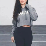 Cropped Gym Hoodie with Motivational Print-Grey-3