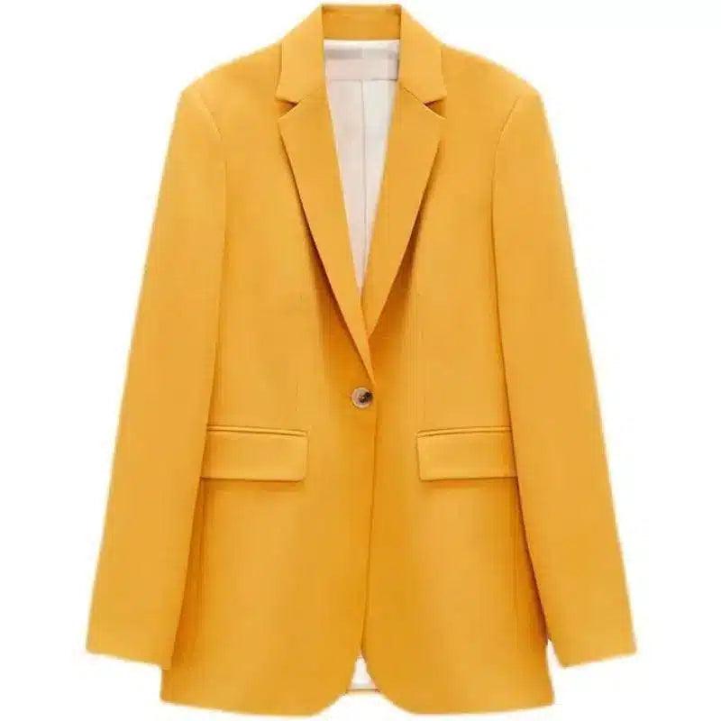 Women's Tailored Single-Button Blazer Jacket-Yellow-2