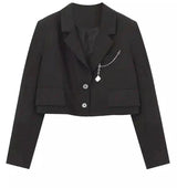 Chic Black Suit Jacket for Ladies-Black-2